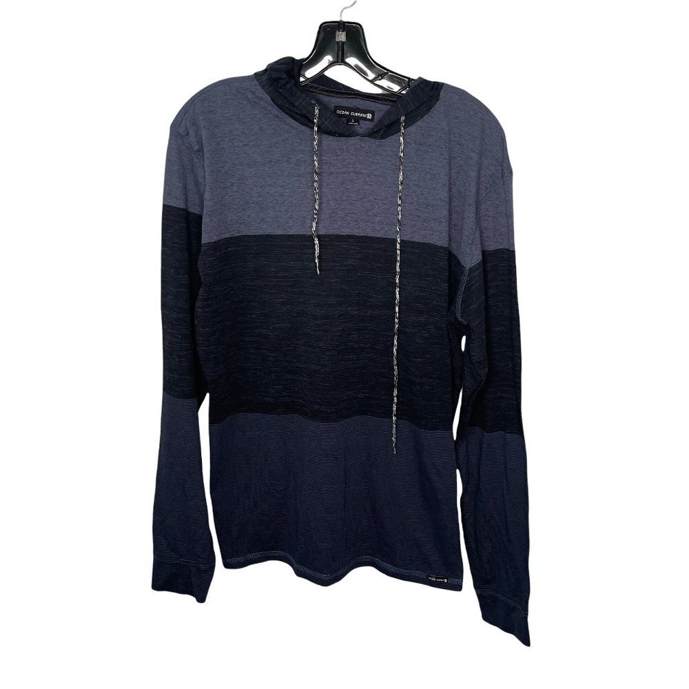 Ocean Current Blue Stripe Light Weight Hoodie Long Sleeve T Shirt Large